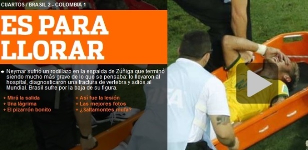 Até o Olé, da Argentina, mostrou surpresa com a lesão de Neymar: 'é para chorar'