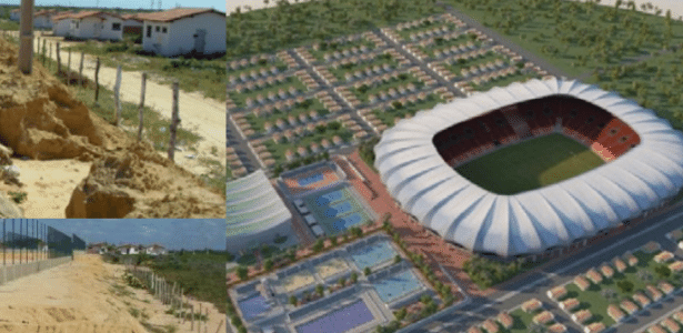 Montagem mostra diferença entre projeto e execução da Vila Olímpica de Parnaíba (PI)