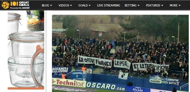 Faixa exibida pela torcida do Bastia na partida contra o PSG