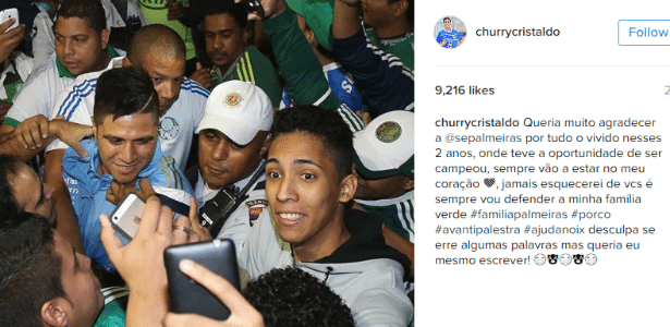 Cristaldo se despede do Palmeiras e declara amor à 