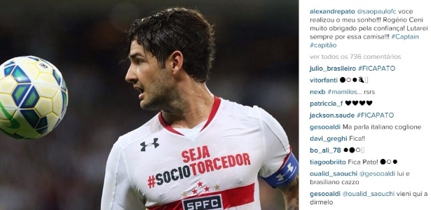 Alexandre Pato posta imagem no Instagram agradecendo ao São Paulo e a Rogério Ceni