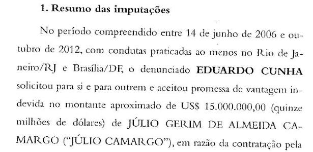 Trecho da denúncia da PGR contra Eduardo Cunha