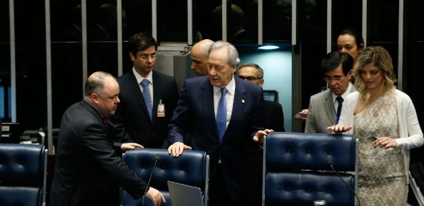 O presidente do STF, Ricardo Lewandowski, durante a sessão do Senado que tornou ré a presidente afastada, Ddilma Rousseff