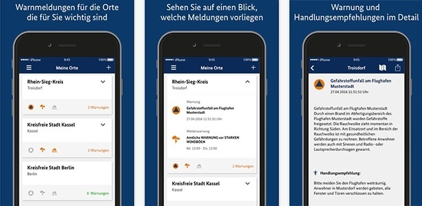 Aplicativo Nina, da Alemanha, informa seus usuários sobre o que acontece no local onde eles se encontram