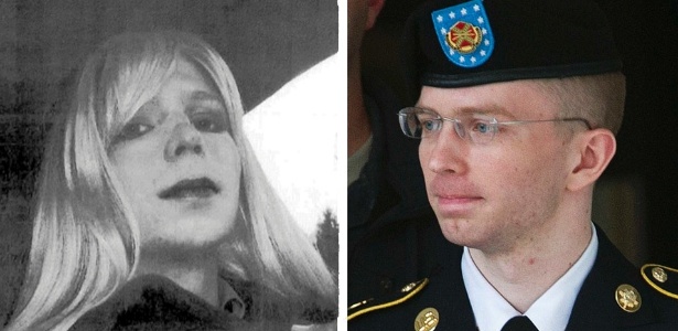 Montagem de imagem fornecida pelo Exército dos EUA mostra o soldado Bradley Manning, usando batom e peruca e de uniforme militar. Condenado a 35 anos de prisão por vazar documentos confidenciais do Exército ao site Wikileaks, o militar disseque é uma mulher e pediu para ser chamado de Chelsea