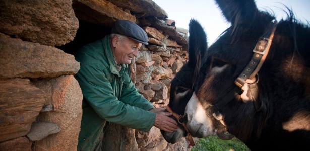 Gonçalo Domingues cuida de seus burros em Paradela, Portugal
