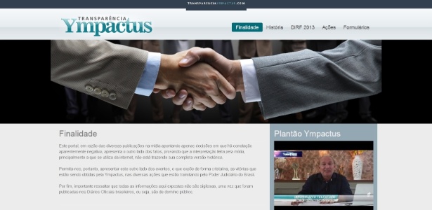 Página inicial do site "Transparência Ympactus", que oferece questionário para divulgadores enviarem valores 