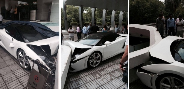 O Lamborghini Gallardo Spyder, que custa em torno de R$ 1,1 milhão, ficou com a frente destruída