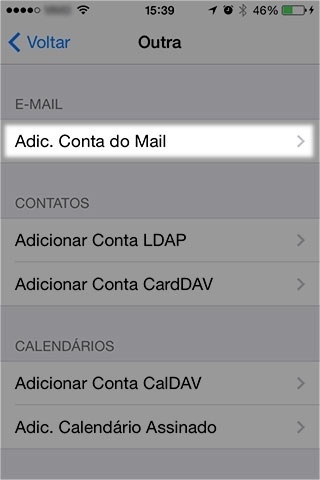 Selecione 'Adicionar Conta do Mail' (Add Mail Account)