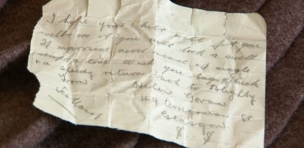 O bilhete encontrado estava escondido em um kilt usado na Primeira Guerra Mundial