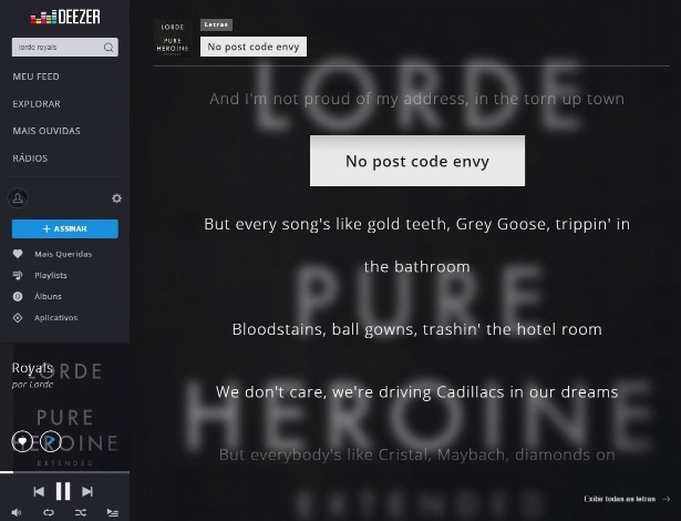 Recurso Lyrics, do Deezer, permite que usuário escute música e acompanhe a letra