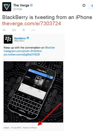 Reprodução Que gafe! Twitter não poupa BlackBerry e revela uso de smartphone concorrente