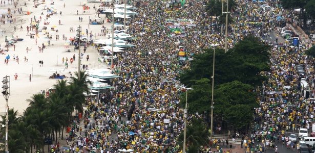 Júlio César Guimarães/UOL No Rio, manifestantes pedem renúncia de Dilma, tiram "selfies" e tomam cerveja - Júlio César Guimarães/UOL