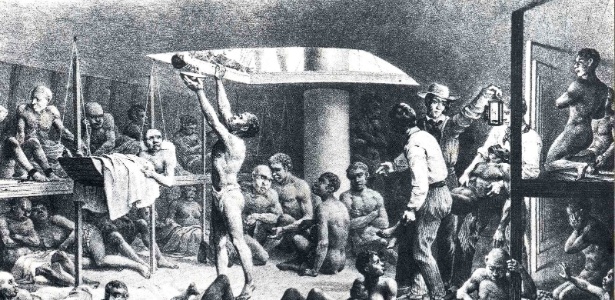 Ilustração de 1835 mostra o porão de um navio negreiro. Estima-se que mais de 660 mil africanos escravizados morreram no caminho entre a África e o Brasil