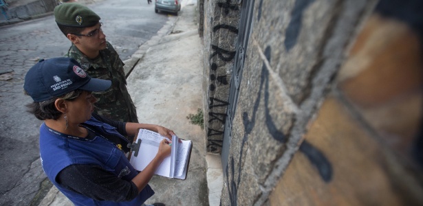 Soldados do Exército fazem trabalho de campo junto a agentes de saúde no bairro do Limão, na zona norte de São Paulo