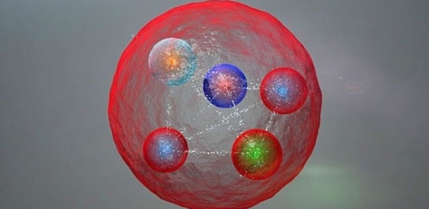 Uma ilustração de uma configuração possível de quarks em uma partícula pentaquark