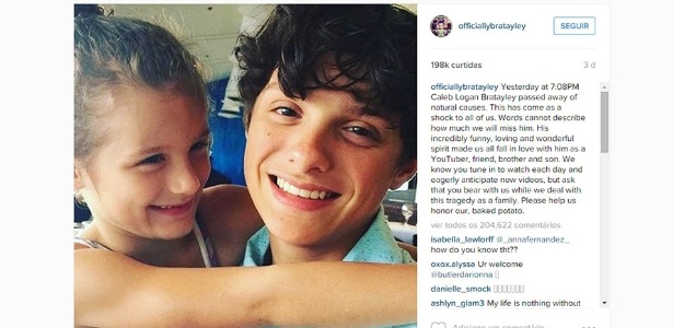 5.out.2015 - Youtuber norte-americano Caleb Logan Bratayley, de 13 anos, morreu de causas naturais em 2 de outubro, segundo a família postou em uma conta no Instagram