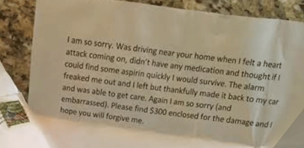 Esta é a carta que o 'aprendiz de ladrão' deixou na casa que tentou invadir