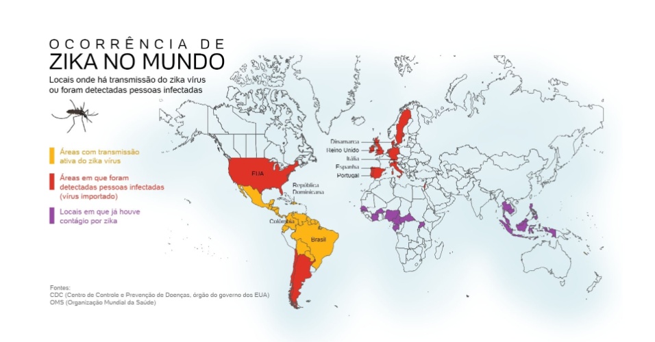 Surto de vírus da zika já atinge 33 países em três continentes, diz OMS