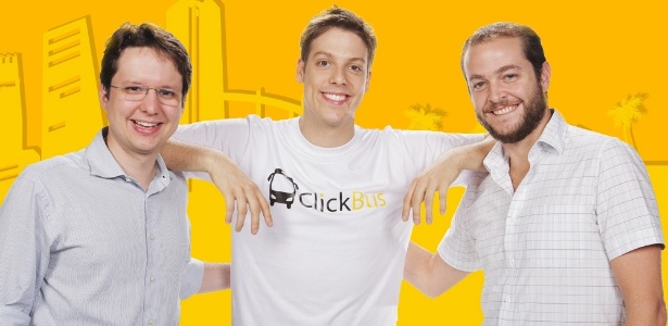 Fábio Porchat (ao centro) é sócio de Martins (à esq.) e Prado, na start-up ClickBus
