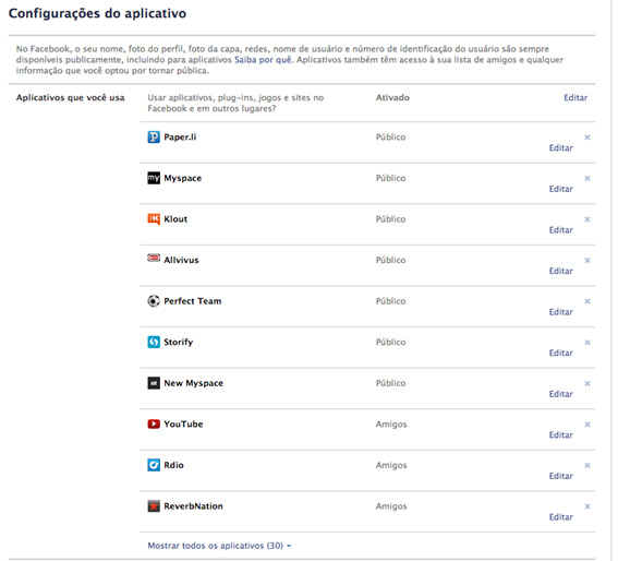 Configurações do aplicativo