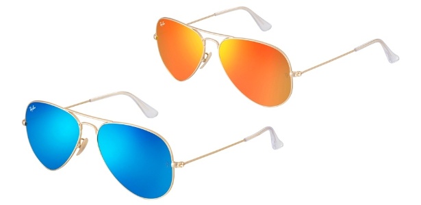 As lentes espelhadas em cores chamativas ganharam o nome de "flash". Na foto, modelos da Ray-Ban no estilo Aviador