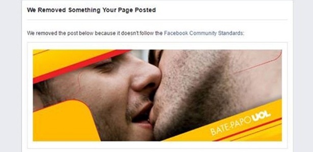 De acordo com o Facebook, foto publicada pelo Bate-papo UOL "não segue as normas da comunidade do site"