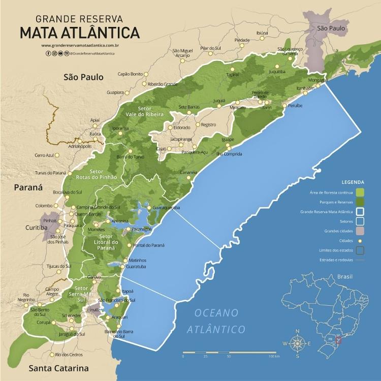 Em branco, os limites da Grande Reserva Mata Atlântica