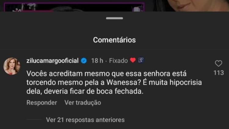 Comentário de Zilu Godói em página no Instagram