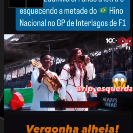 Ludmilla esquece letra do Hino Nacional em apresentação no GP de