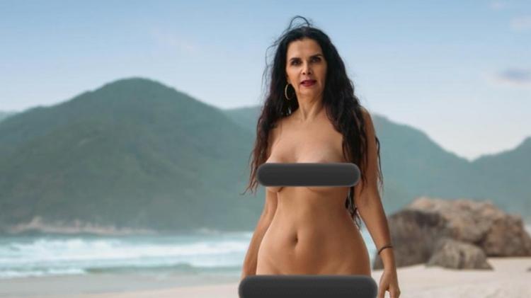 Luiza Ambiel em praia de nudismo