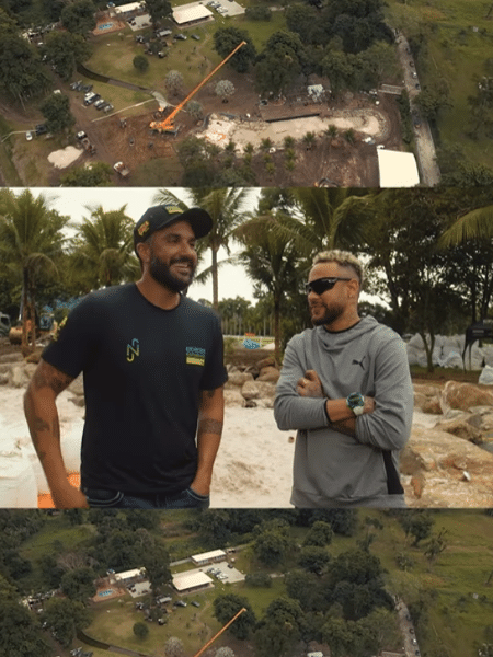 Neymar durante as obras para a construção de um lago artificial em sua mansão em Mangaratiba