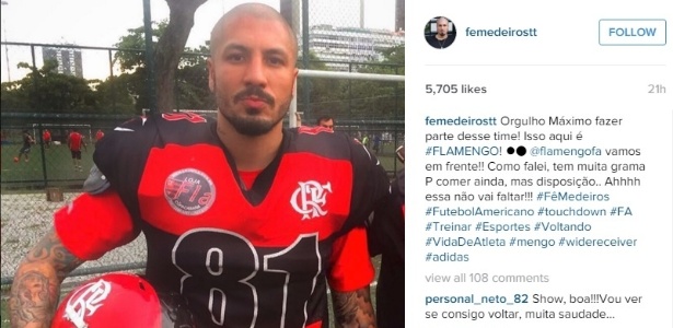 Ex-BBB viveu auge com Fla em 2009 e agora defende time no futebol americano