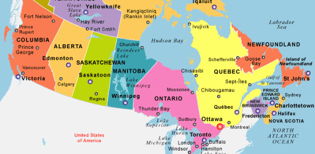 Canadá Mapa Cidades