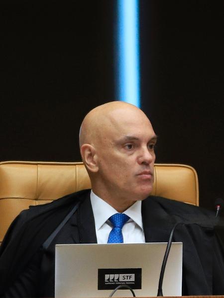 O ministro Alexandre de Moraes, do STF, durante julgamento dos réus acusados de atos antidemocráticos