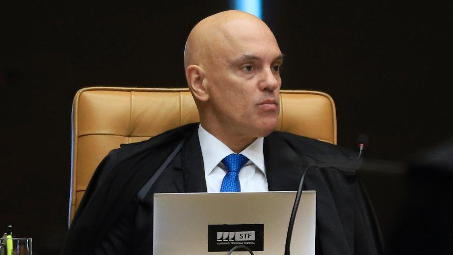 13.set.2023 - O ministro Alexandre de Moraes, do STF, durante julgamento dos réus acusados de invadir e depredar os três Poderes durante atos golpistas