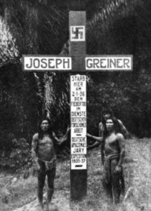 "Joseph Greiner morreu aqui" diz inscrição na cruz com suástica