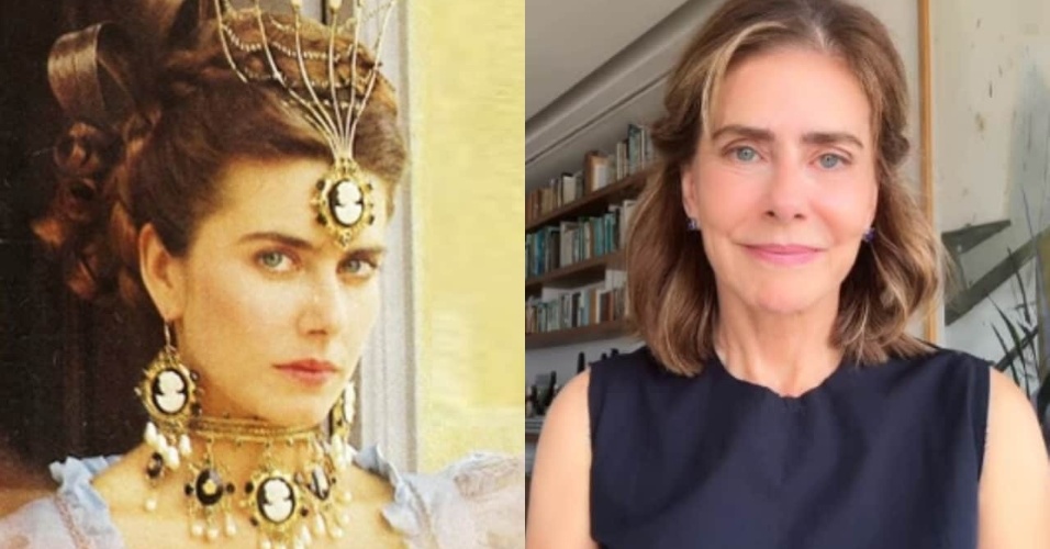 Maitê Proeça: à esquerda, como Dona Beja, aos 28 anos; à direita, atualmente, aos 68 anos Maitê Proeça: à esquerda, como Dona Beja, aos 28 anos; à direita, atualmente, aos 68 anos
